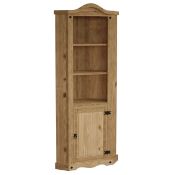 Vida Designs Corona solid pine, 1 door corner bookcase, (H)1780mm (W)750mm (D)370mm (stock image).