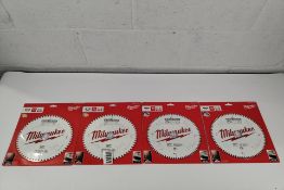 Four assorted as new Milwaukee circular blades - two metal cutting discs and two wood cutting discs.