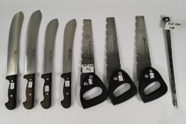 Fifteen items of kitchen cutlery to include four butchers knives, three frozen food saws (4717) and
