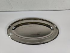Thirty as new stainless steel oval dishes, fish, double rim, narrow - 560mm (may show signs of long