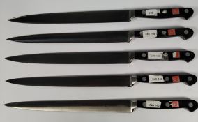 Five Wusthof narrow slicer bolstered knives, 200mm/20cm/8