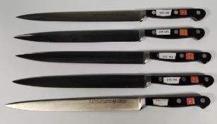 Five Wusthof narrow slicer bolstered knives, 200mm/20cm/8