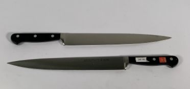 Two ED. Wusthof Dreizack Werk Tranchelard long slicer bolstered 260mm knives (4522) (over 18's only)