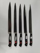Five Wusthof narrow slicer bolstered knives, 260mm/26cm (4520) (over 18s only).