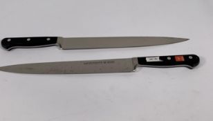 Two ED. Wusthof Dreizack Werk Tranchelard long slicer bolstered 260mm knives (4522) (over 18's only)