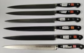 Six Wusthof narrow slicer bolstered knives, 200mm/20cm/8