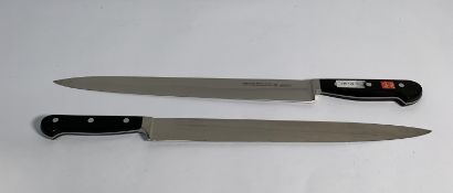 Two ED. Wusthof Dreizack Werk Tranchelard long slicer bolstered 320mm knives (4522) (over 18's only)