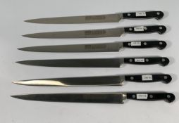 Six Tucan Brilliant EL. Herder KG Molybdenum narrow slicer, bolstered, 260mm knives (over 18s only).