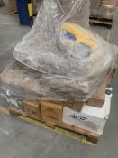 A pallet of assorted as new items to include car cleaning sponges, hard cap knee pads, spray adhesiv