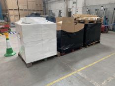 Three pallets of assorted shop related items.