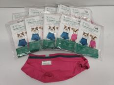 Ten as new VetMedWear recovery suits, wound protection clothing for pets post-surgery, size S.