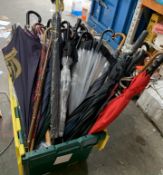 A quantity of assorted umbrellas to include. Bloomberg and Buckingham Palace and related (one crate)