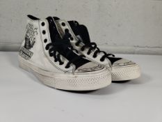 A pair of pre-owned Converse x Dungeon & Dragons high-top trainers in white/black, size UK 12.