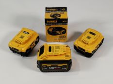 Four DeWalt Lithium Ion Rechargeable Batteries, 2x DCB184 - 18V XR 5Ah, 1x DCB546 - 18V/54V XR FlexV