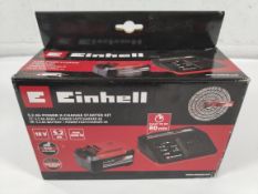 An as new Einhell starter kit - 1 x 5.2ah battery and 1 x power fast charger 4A, boxed.