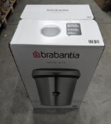An as new Brabantia 60 litre touch bin in silver.