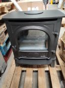 Preowned GAZCO electric stove, 2000w, matt black heavy cast iron, scratches on top of item, No power