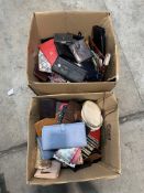 Two boxes of assorted pre-owned wallets/purses and related.