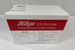 An as new Zip InLine ES3 electronic instantaneous water heater (2.8kW, 230V, 16A).