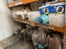 Two shelves of miscellaneous to include Sii Smart label printers 650, Magic Touch slimming belts, ma