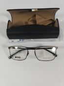 As new Boss 1637 rectangle glasses frames (56-19-150), black, with case.