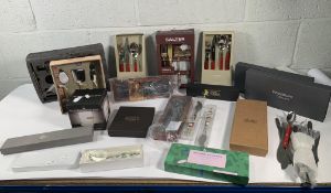 A quantity of assorted cutlery, cheese knives to include Culinary Concepts, Bullet-proof crystal gla