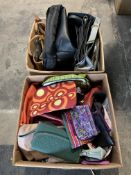 Two boxes of assorted pre-owned bags and related items.