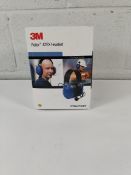A boxed as new 3M Peltor Atex twin cup helmet headset.