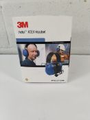 A boxed as new 3M Peltor Atex twin cup helmet headset.
