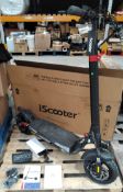 An iScooter iX3 800W off road electric scooter with box and tag, manual and charger in red and black