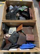 Two boxes of assorted pre-owned wallets/purses and related.