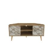 Decorotika Lesson Oud and White Marble Effect 2 Door - 2 Shelf Corner TV Unit (stock image).