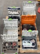 Six pre-owned Festool cases to include consumables and extra parts.