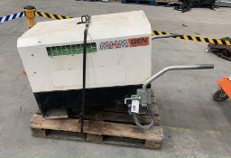 A pre-owned MHM portable diesel generator (MGTP 6000 SY ECO) (missing wheels).