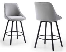Two x Swivel Bar Stools in Grey Heritage soft fabric. RRP £300. 53W x 56D x 102H cm. A sophisticated