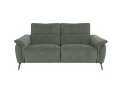 Three-Seater Fabric Power Recliner Sofa with Telescopic Headrests in Bottle Geen. RRP £2,295. 193W x