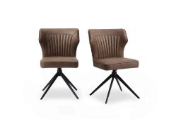 Two x Italian inspred, Swivel Dining Chairs. Faux brown leather. RRP £499. 61W x 51D x 84H cm. These