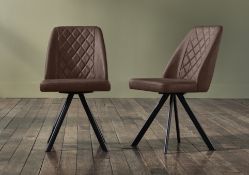 Two x Faux Leather Swivel Dining Chairs in Tan. RRP £400. 49W x 60D x 87H cm. Transform your dining