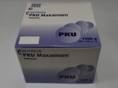 A box of Nutrica PKU Maxamum Unflavoured Powder Sachets (30 packs x 50g) (BC: 5016533649802, EXP: 20