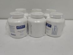Six tubs of Pure Encapsulations Magnesium (glycinate) food supplement (180 capsules per tub, EAN: 76