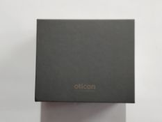 An as new Oticon Intent 3 Minirite C090 Hearing Aids (pair) (REF:269601) with accessories and Oticon