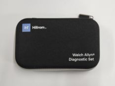 An as new Welch Allyn Macroview Lithium Ion Diagnostic set with charging stand and case.