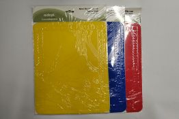 Seventeen as new Aidapt Non Slip Silicone Table Mats, size: 350x250x2mm, 9x Blue, 5x Yellow, 3x Red.