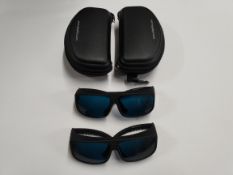 Two pairs of as new DiOptika Laser Safety Glasses Red IR, LG-004, 635nm to 850nm, black, universal f