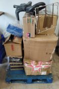 A pallet of assorted medical items including TECAN 96 Well Plates NBE ATLAS 5mg (Ref: 30174237), BD