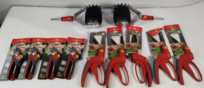 Eleven assorted Wolf Garten related tools - premium grass shears, lawn edgers and anvil shear secate