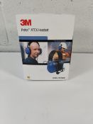 A boxed as new 3M Peltor Atex twin cup helmet headset.