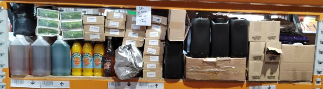 A shelf of assorted in-date food and confectionery products and related.