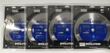 Four as new Evolution M355TCT-66CS Steel Cutting Blades 355mm x 25.4mm x 66T, Ultra High Grade Carbi