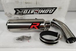 A Dominator short motorcycle exhaust can - fitment: Suzuki DL1050 VStorm (2020-2021) with bracket, b